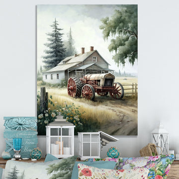 Tractor At The Barn In Summer I - Car Old American Canvas Wall Art